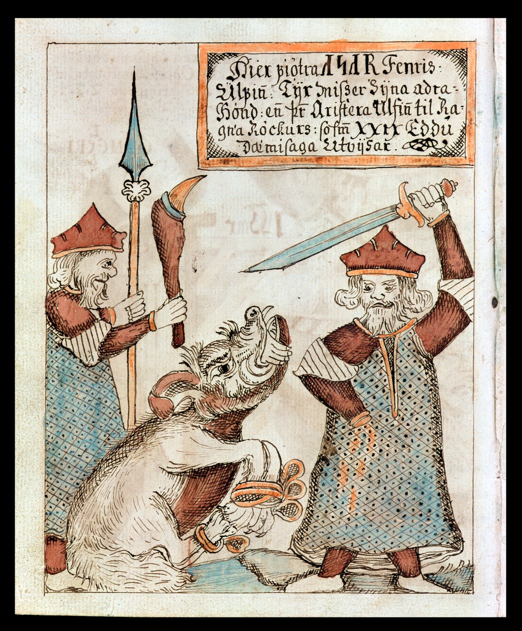 Il dio norreno Tyr che perde la mano al lupo legato, Fenrir da Icelandic School