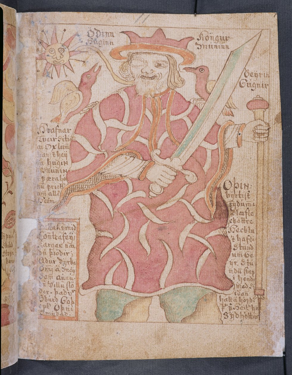 Odino, da Melsteds Edda (penna e inchiostro e acquerello su carta) da Icelandic School
