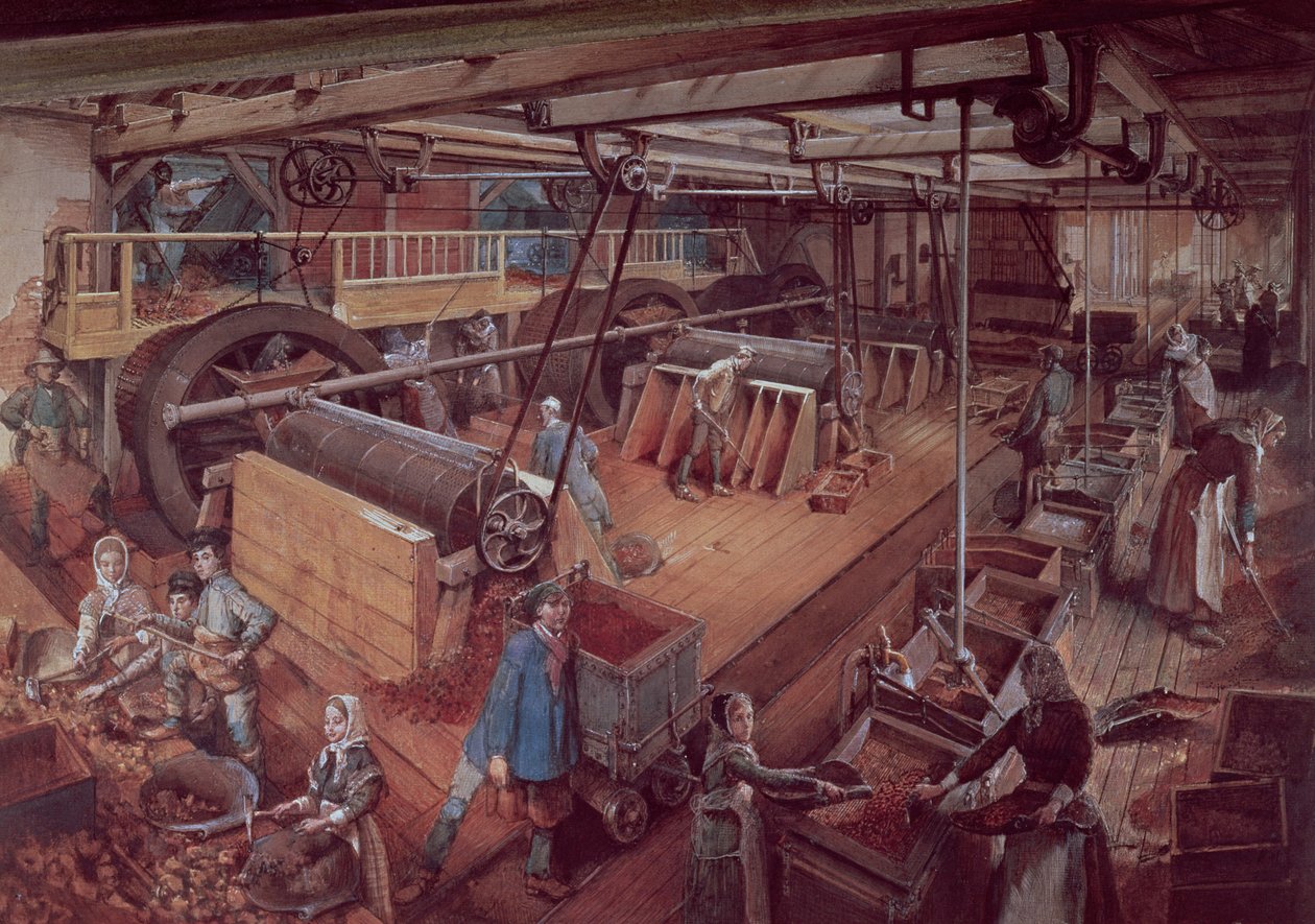 Officina di setacciatura del carbone, nelle miniere di Blanzy, c.1860 da Ignace Francois Bonhomme