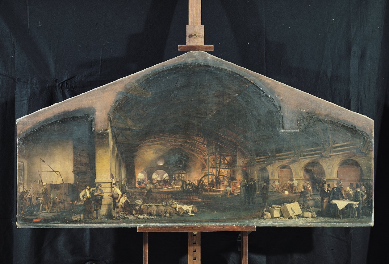 Interno della fucina a Fourchambault da Ignace Francois Bonhomme