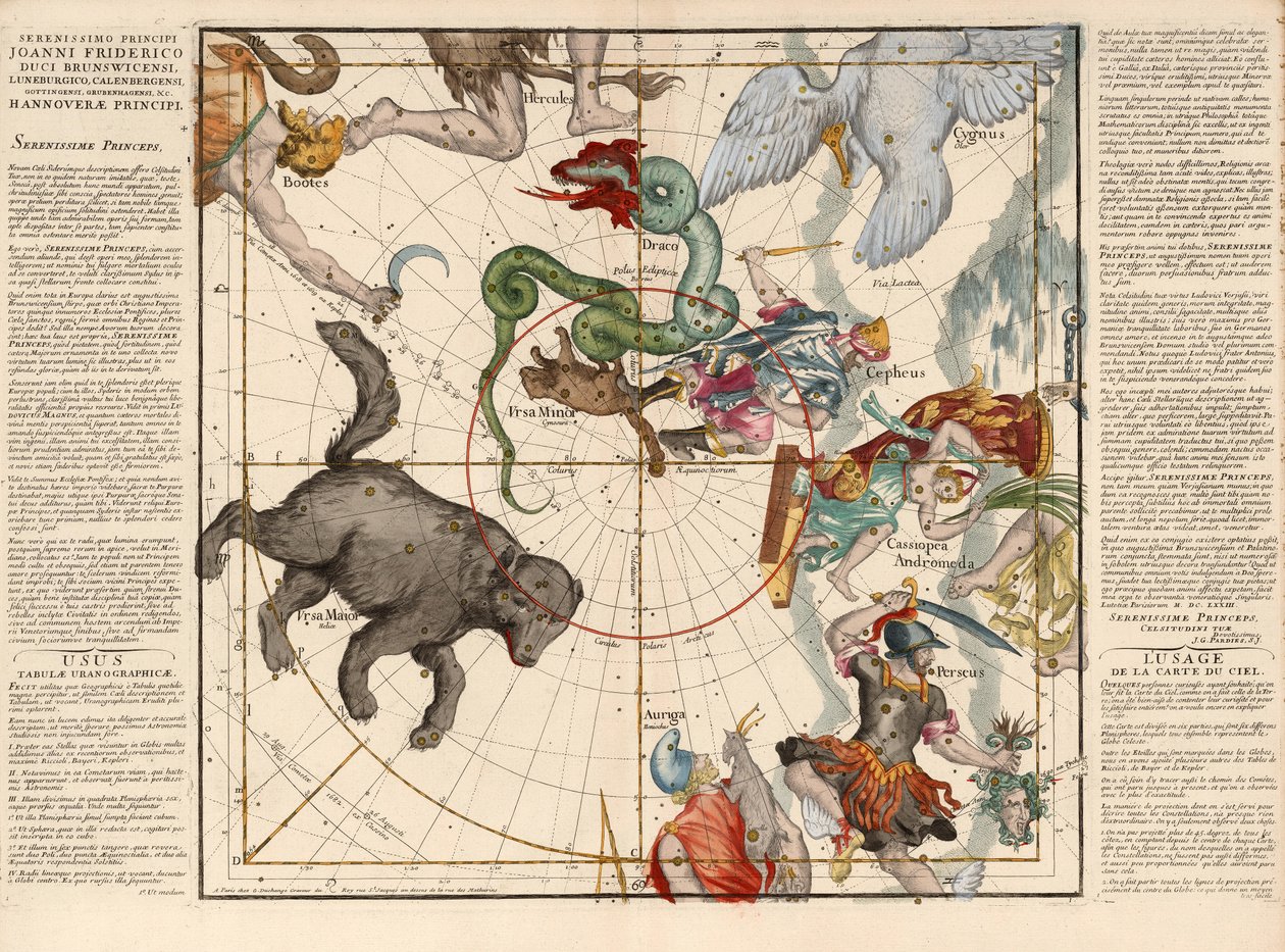 Polo Nord, Tavola 1 da Globi coelestis in tabulas planas redacti descriptio, pub. 1674 da Ignace Gaston Pardies
