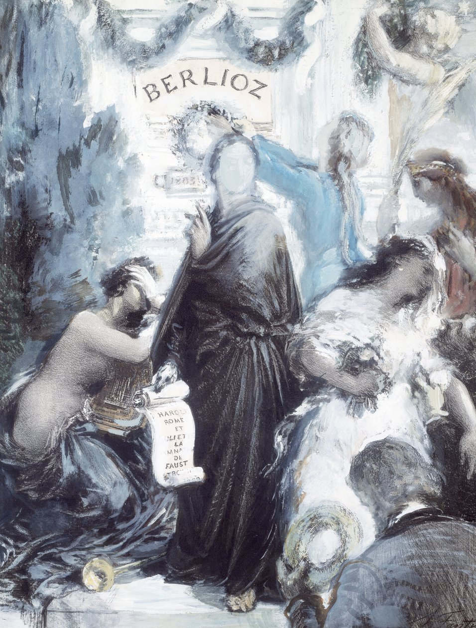 Litografia ad acquerello commemorativa del centenario della nascita di Hector Berlioz da Ignace Henri Jean Fantin Latour