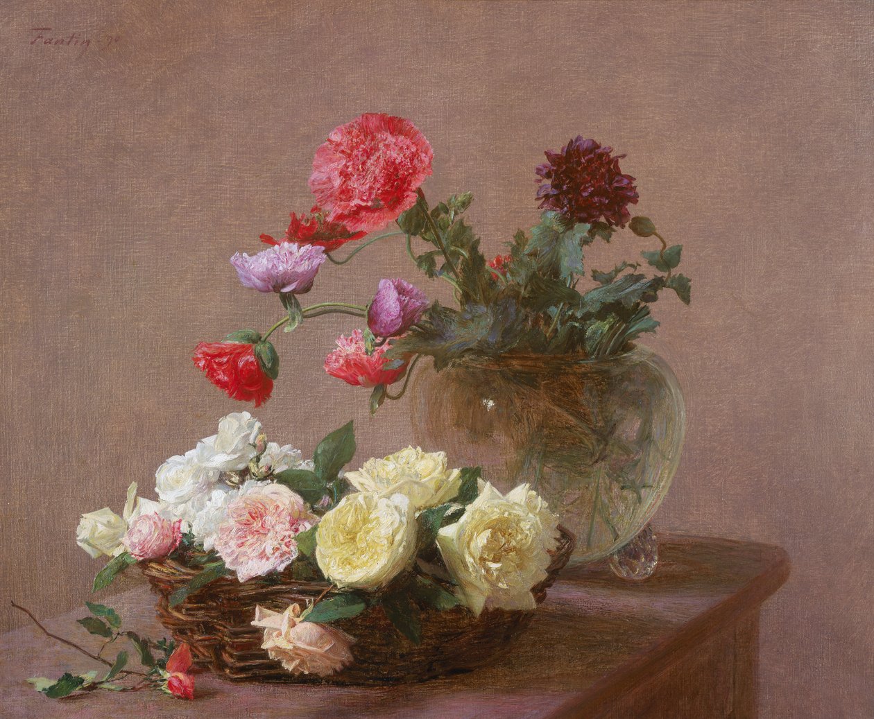 Papaveri in un vaso di cristallo, o Cesto di rose, 1890 da Ignace Henri Jean Fantin Latour