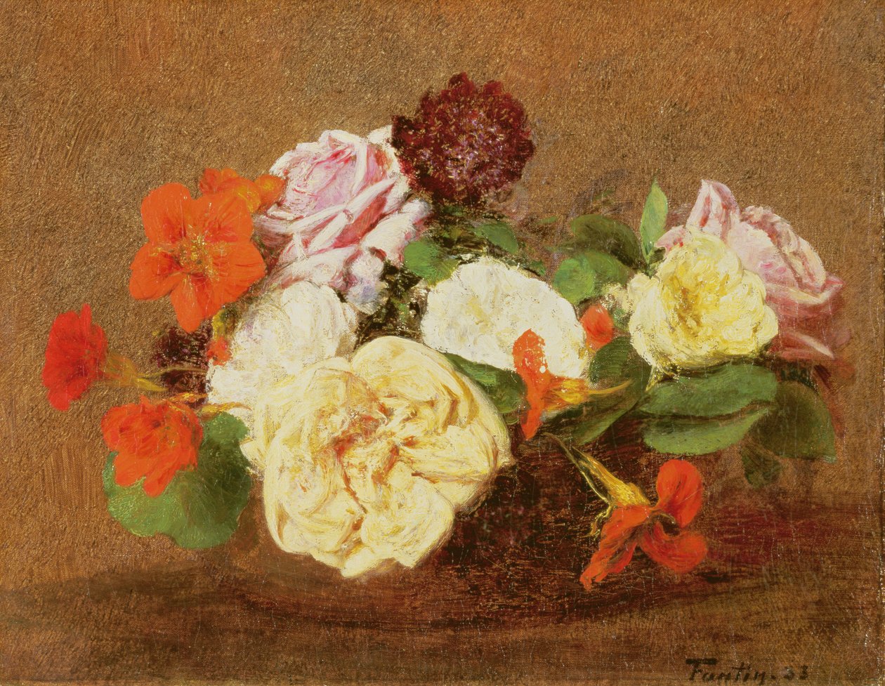 Rose e nasturzi in un vaso, 1883 da Ignace Henri Jean Fantin Latour