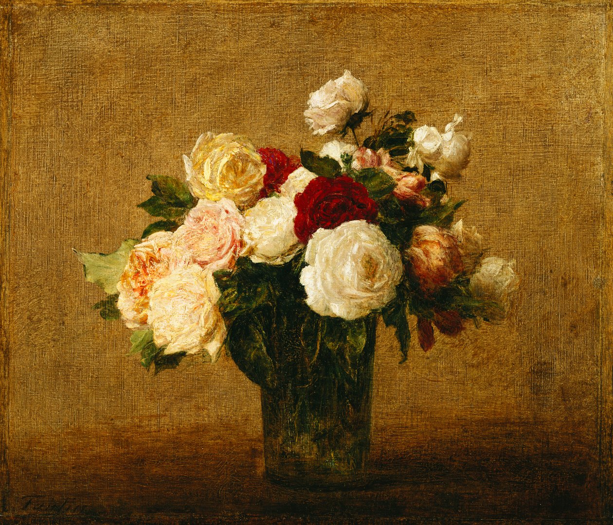 Rose in un vaso di vetro; Roses dans un Vase de Verre da Ignace Henri Jean Fantin Latour