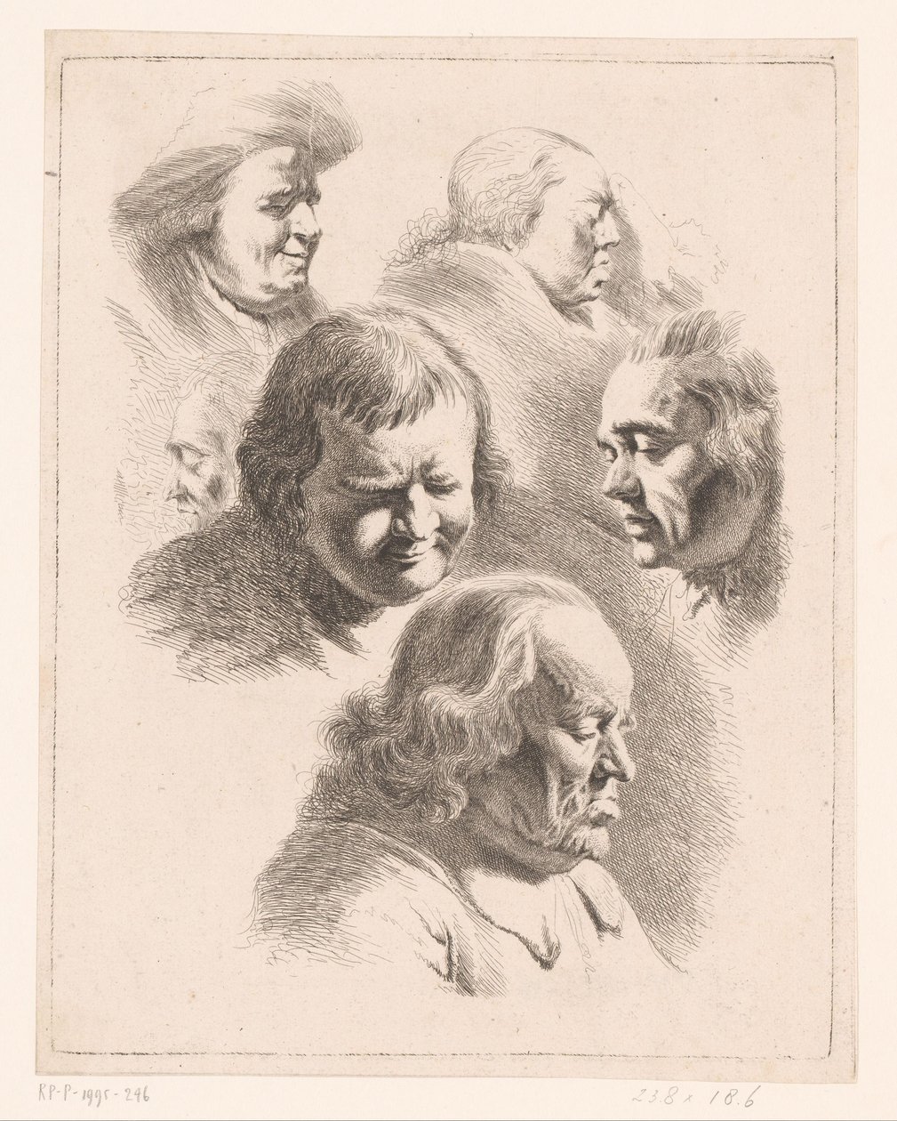 Composizione con sei teste di uomini e donne con occhi chiusi da Ignace Joseph de Claussin (attributed to)