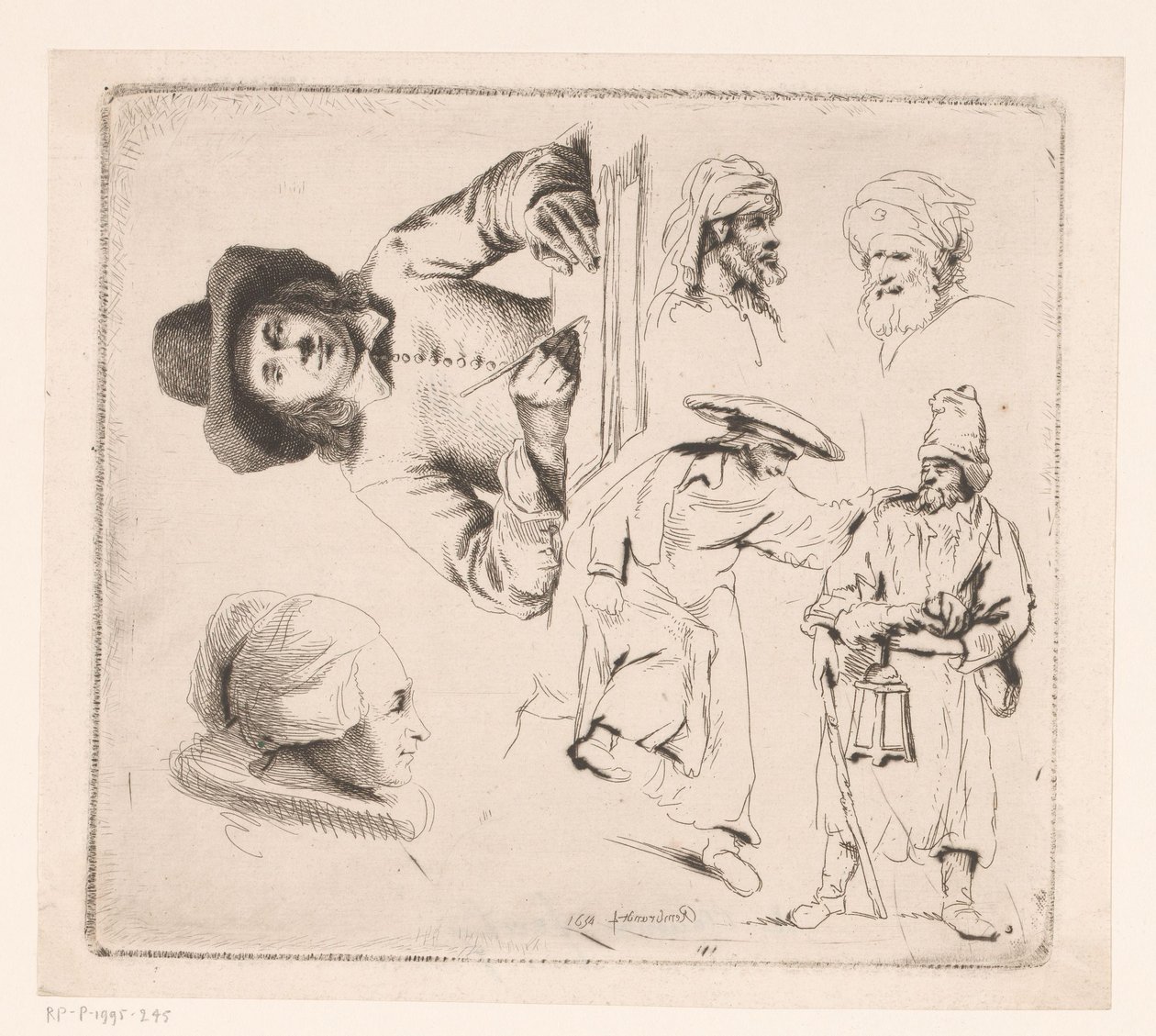 Composizione con uomo che scrive, testa di donna e quattro figure maschili da Ignace Joseph de Claussin