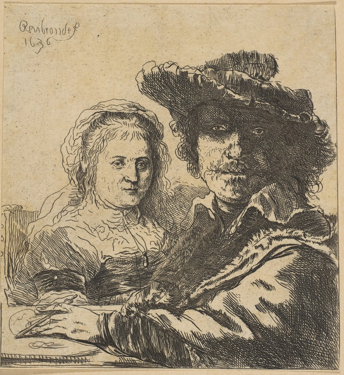 Rembrandt e sua moglie copia da Ignace Joseph de Claussin