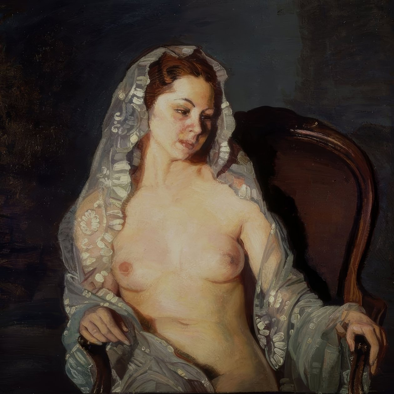 Donna seduta nuda con mantiglia trasparente – XX secolo da Ignacio Zuloaga y Zabaleta