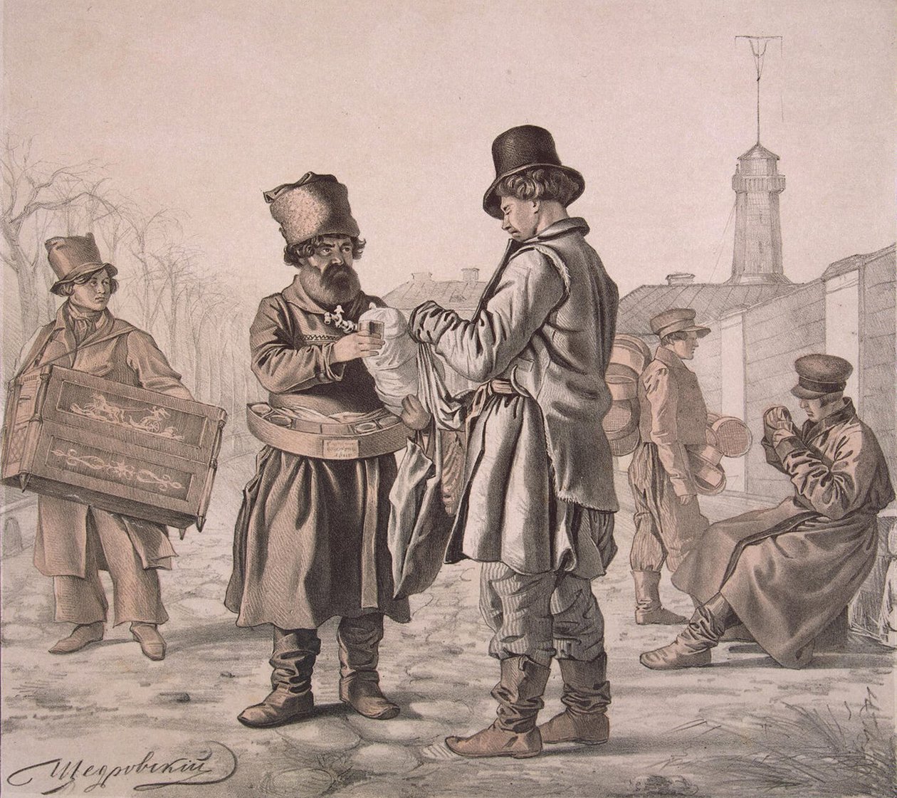 Venditore di Sbiten di strada dalla serie Questi sono i nostri popoli, 1842 da Ignati Stepanovich Shchedrovsky
