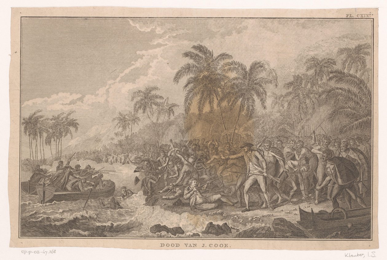 Morte di James Cook durante una lotta con gli abitanti delle Hawaii da Ignaz Sebastian Klauber (possibly)