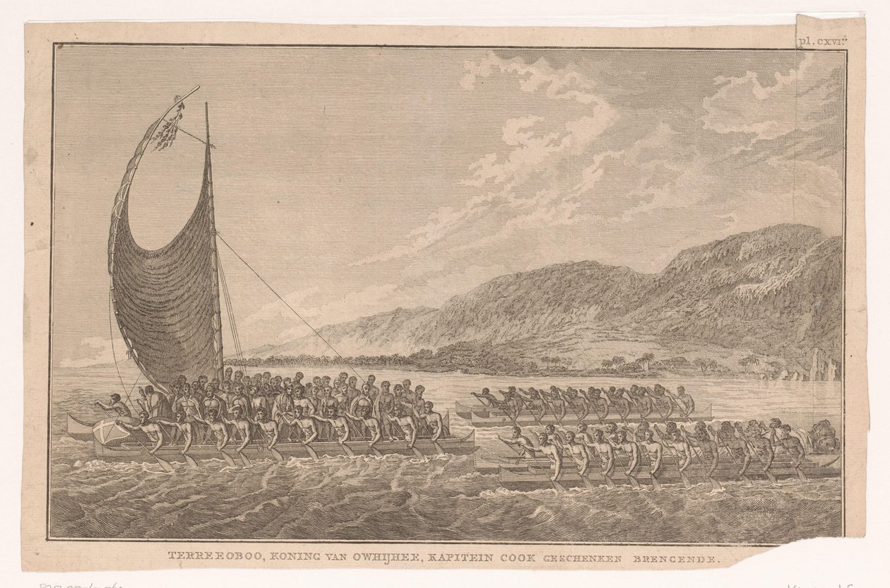 Abitanti delle Hawaii e il loro re portano doni a James Cook da Ignaz Sebastian Klauber (possibly)