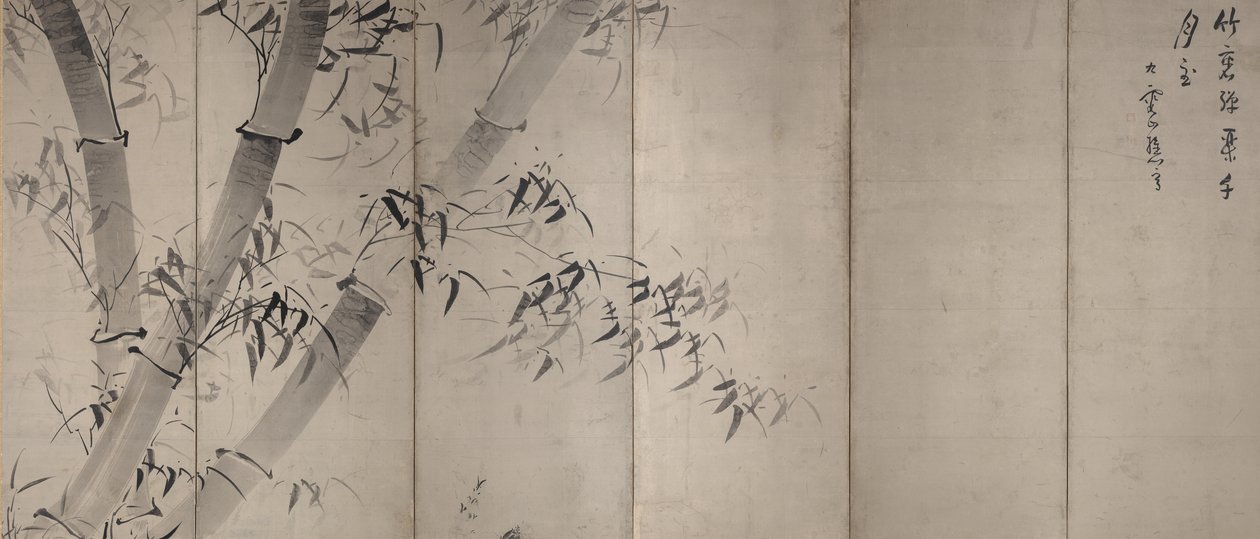 Bambù al chiaro di luna, Schermo pieghevole a sei pannelli, c.1758-60 (inchiostro su carta) da Ike no Taiga