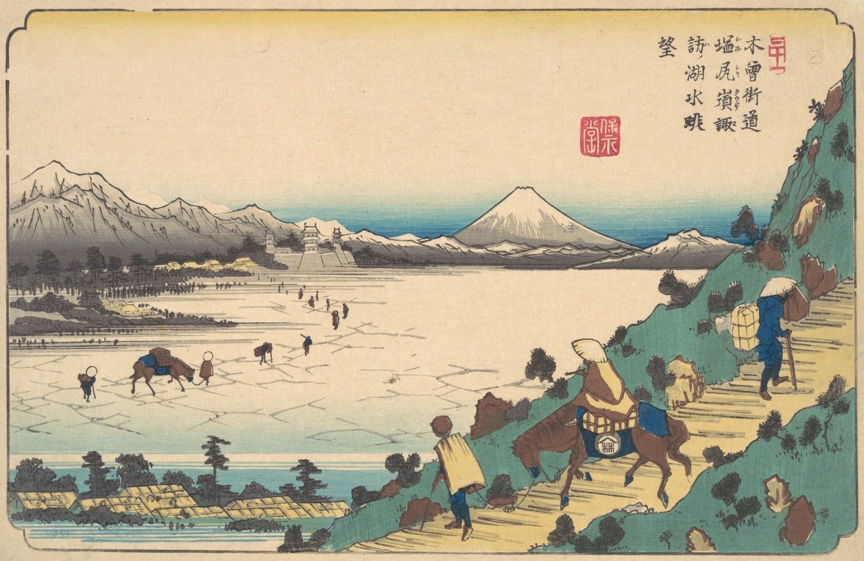 Lago Suwa dal Passo Shiojiri, ca. 1835 da Ikeda Eisen