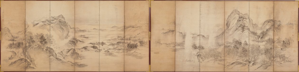 Vedute di montagna, retro di uno schermo a sei pannelli, Periodo Edo, 1856-58 da Ikeda Koson