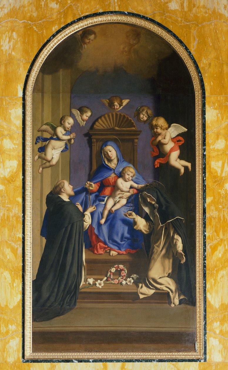 Nostra Signora del Rosario con San Domenico e Santa Caterina, Cappella di Santa Caterina, Basilica di Santa Sabina, Roma, Italia da Il  Sassoferrato