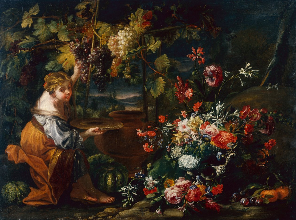 Giovane ragazza che raccoglie uva da Il and Brueghel Abraham Borgognone