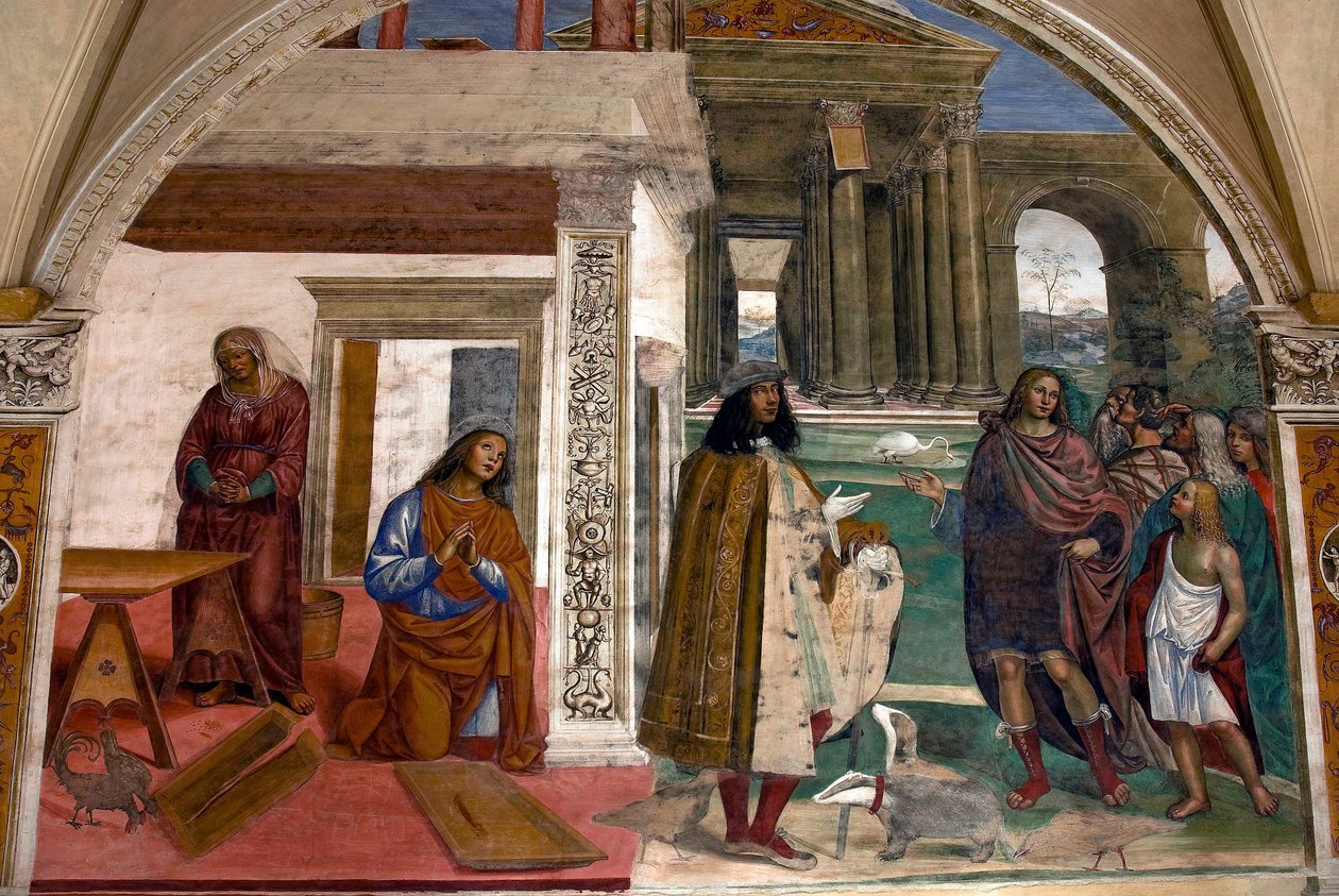 Vita di San Benedetto, scena 3: Benedetto ripara un colino rotto attraverso la preghiera da Il Sodoma