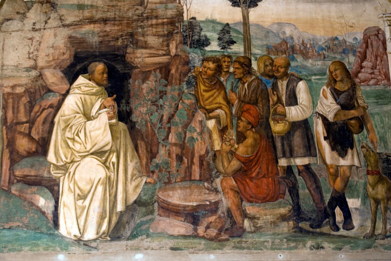 Vita di San Benedetto, scena 7: Benedetto istruisce i contadini da Il Sodoma