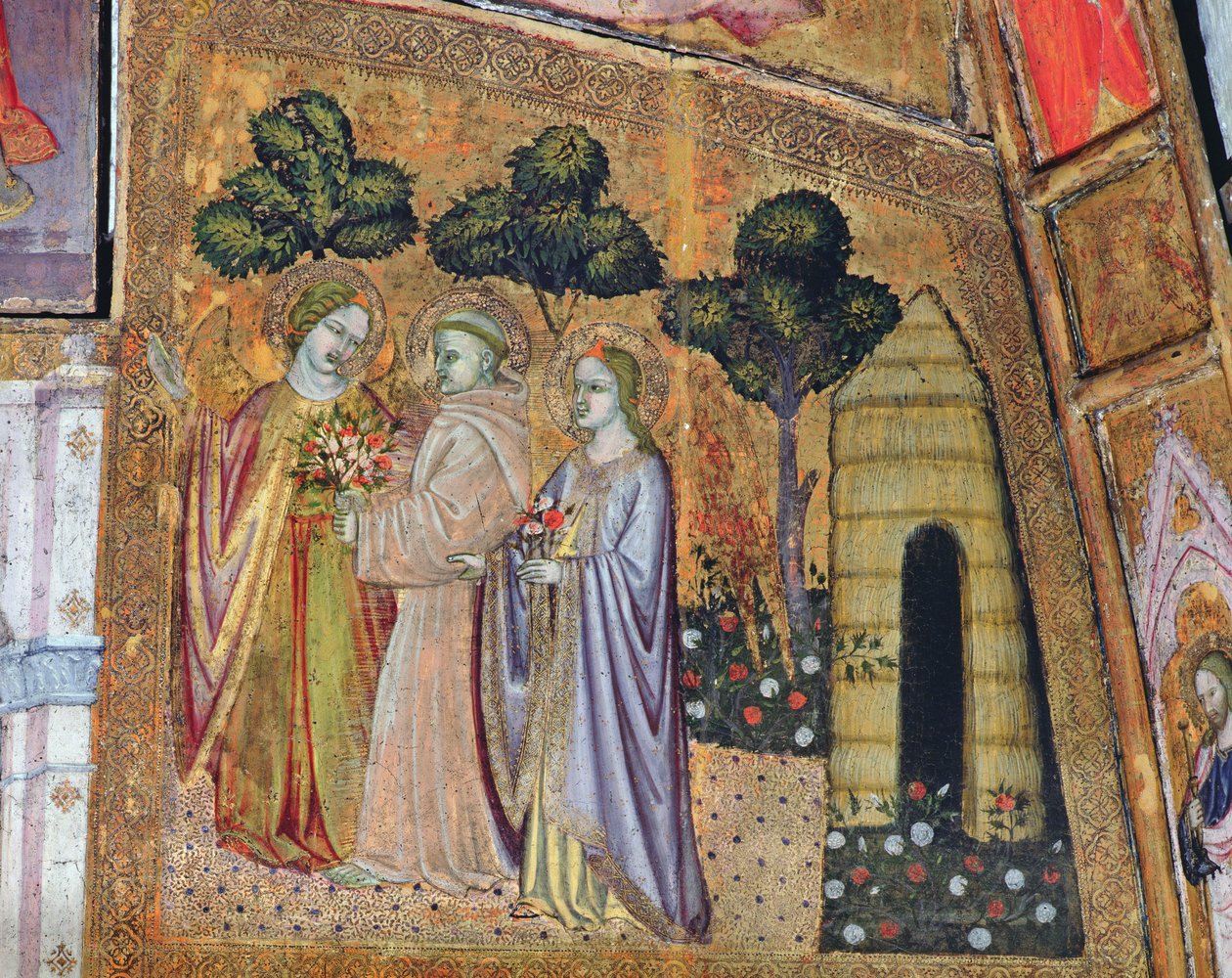 San Francesco accompagnato da due angeli, affresco dalla Porziuncola, 1393 da Ilario da Viterbo