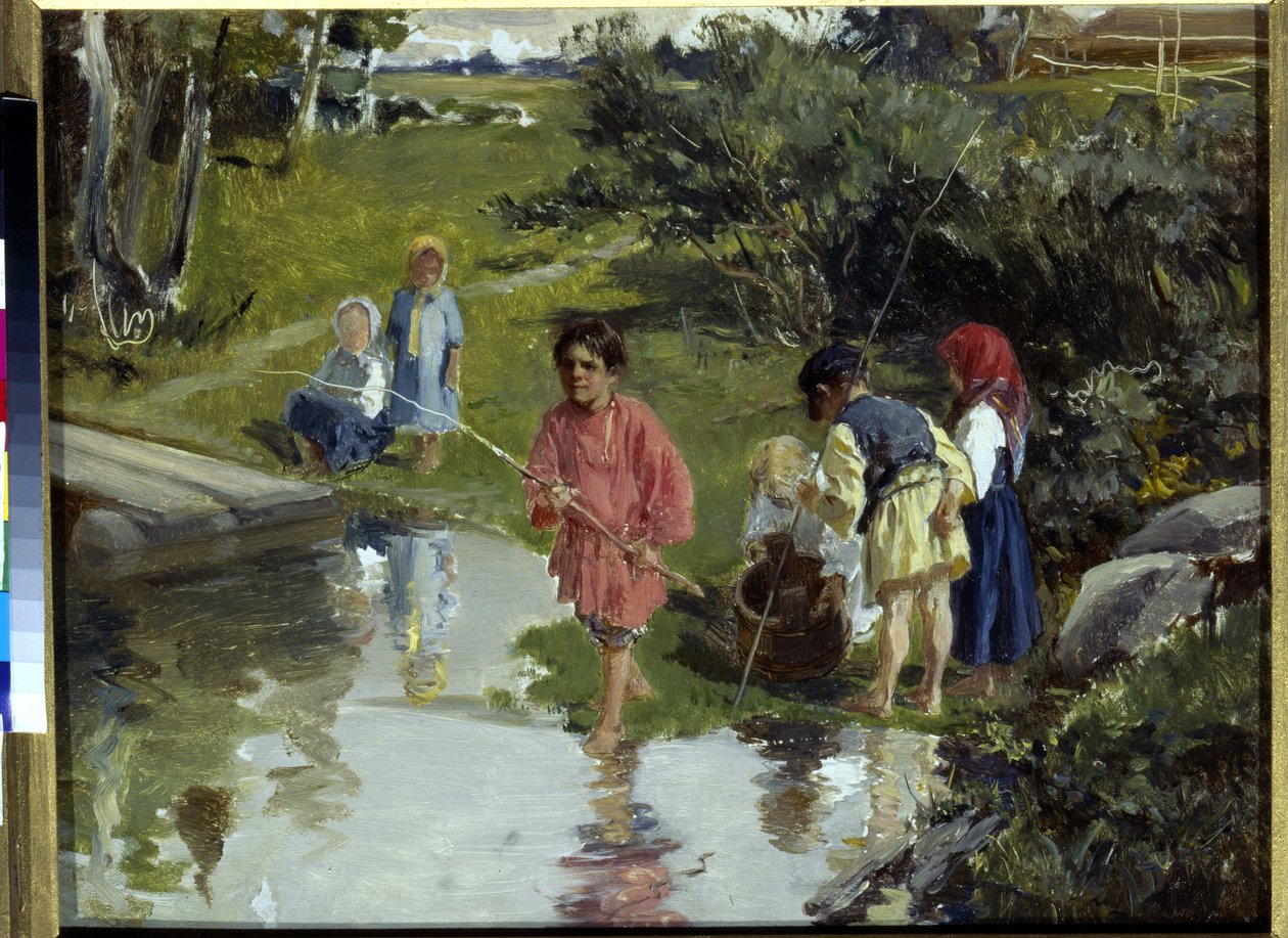 Bambini che pescano da Illarion Mikhailovich Pryanishnikov