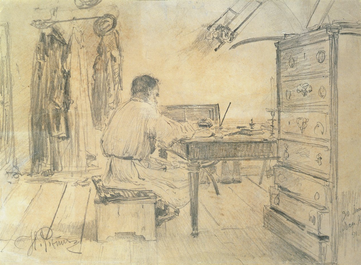 Lev Tolstoj (1818-1910) nel suo studio, 1891 da Ilya Efimovich Repin
