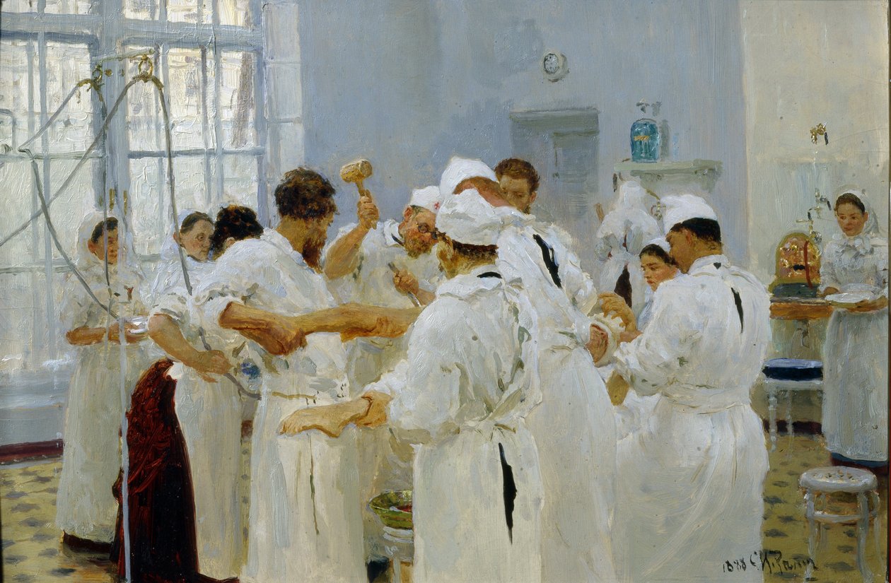 Il chirurgo Ivan Pavlov in una sala operatoria da Ilya Efimovich Repin