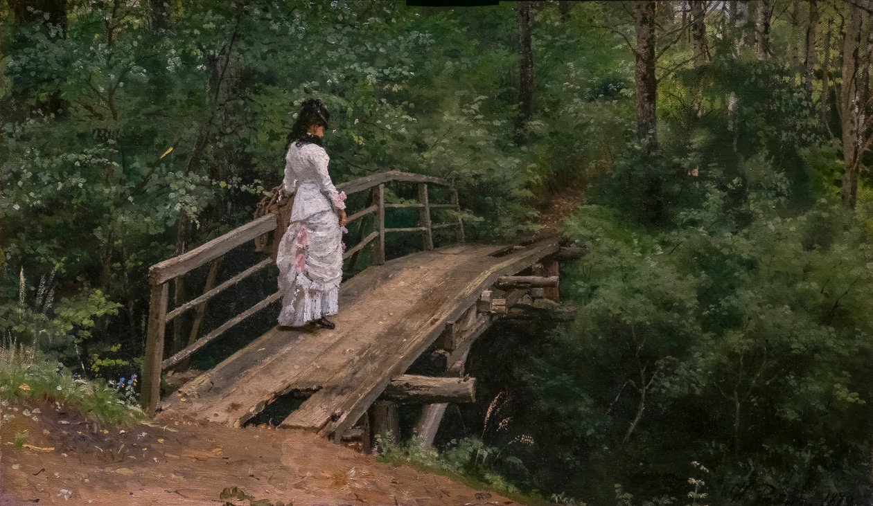 Paesaggio estivo. Vera Repine su un piccolo ponte ad Abramtsevo da Ilya Efimovich Repin
