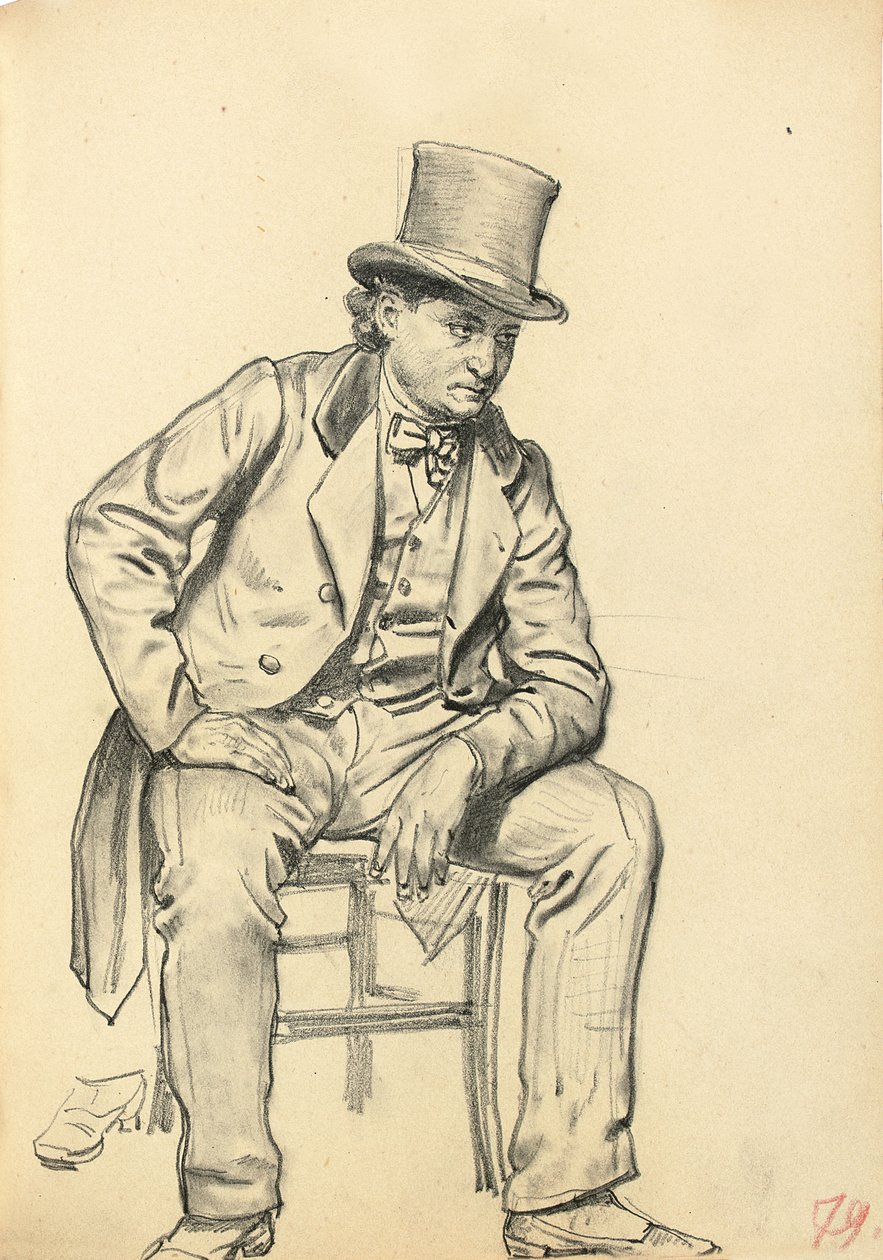 Uomo seduto, braccio appoggiato sulla gamba, c. 1872-1875 da Ilya Efimovich Repin