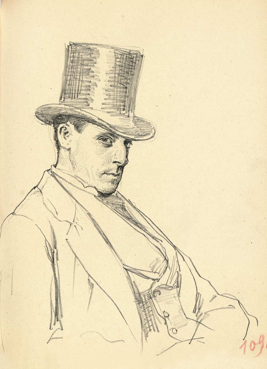 Uomo seduto con cilindro, c. 1872-1875 da Ilya Efimovich Repin