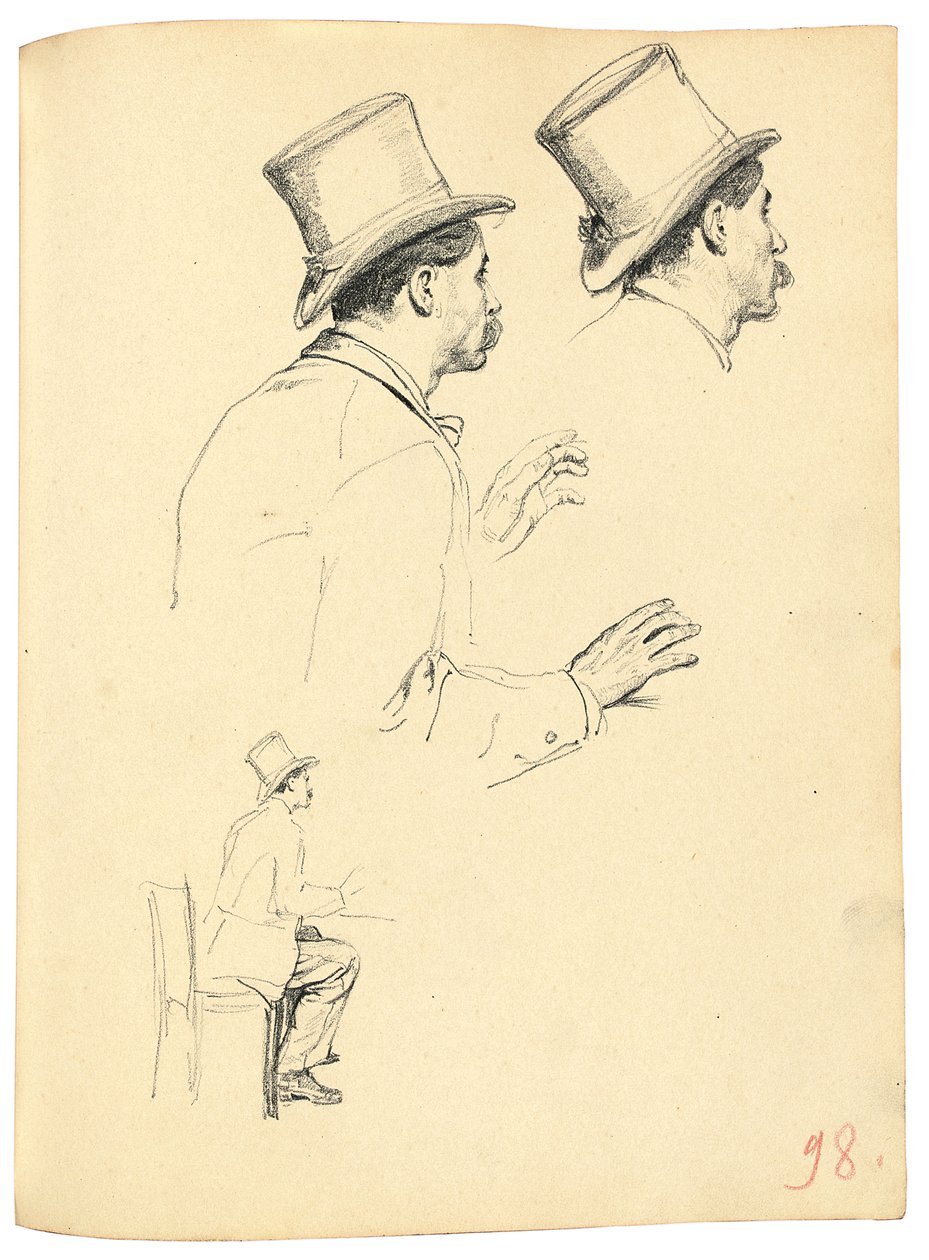 Studi per "Un caffè parigino": Vista laterale della testa di un uomo con cappello, c. 1872-1875 da Ilya Efimovich Repin