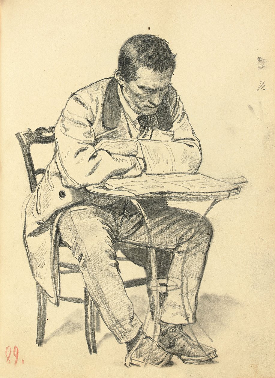 Studio per "Un caffè parigino": Uomo seduto a un tavolo del caffè, che legge un giornale, c. 1872-1875 da Ilya Efimovich Repin