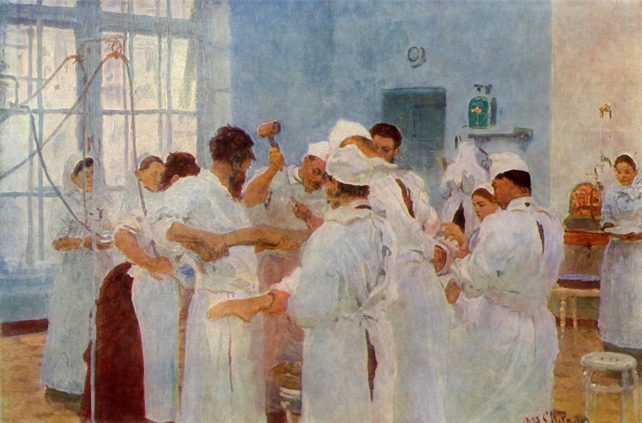 Chirurgo Yevgeni Vasilyevich Pavlov 1845-1916 in sala operatoria da Ilya Efimovich Repin