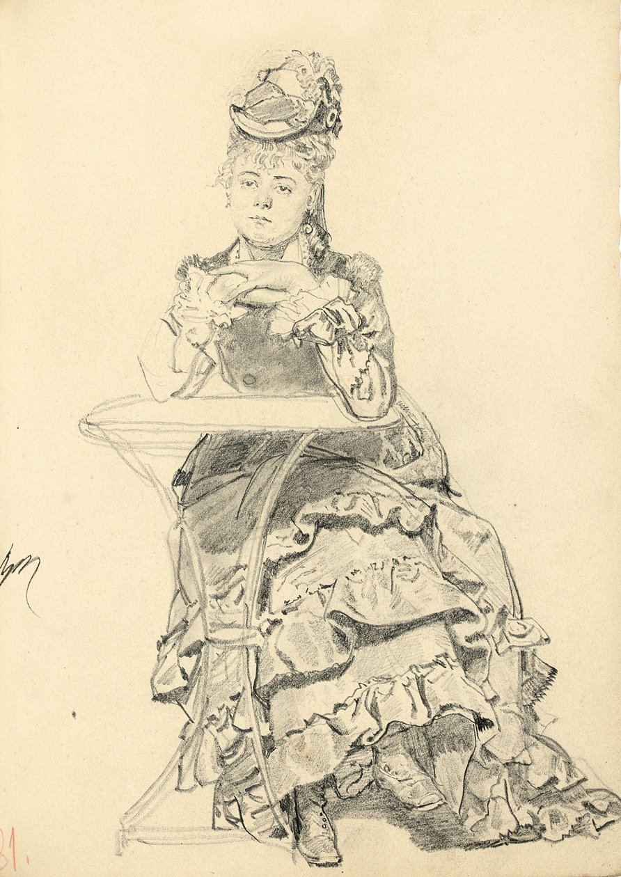 Donna seduta a un tavolo del caffè, c. 1872-1875 da Ilya Efimovich Repin