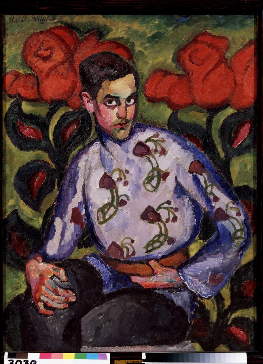 Ritratto di un giovane con una camicia a fiori da Ilya Ivanovich Mashkov