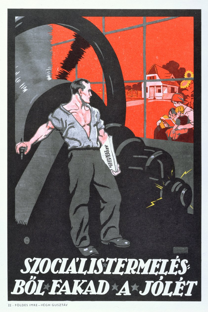 Il benessere è il prodotto della produzione socialista, manifesto della Rivoluzione Comunista Ungherese, 1919 da Imre Foeldes