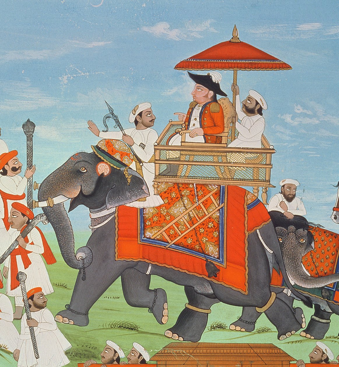 Il colonnello James Tod viaggia in elefante attraverso il Rajasthan con la sua cavalleria e i sepoy (dettaglio) da Indian School