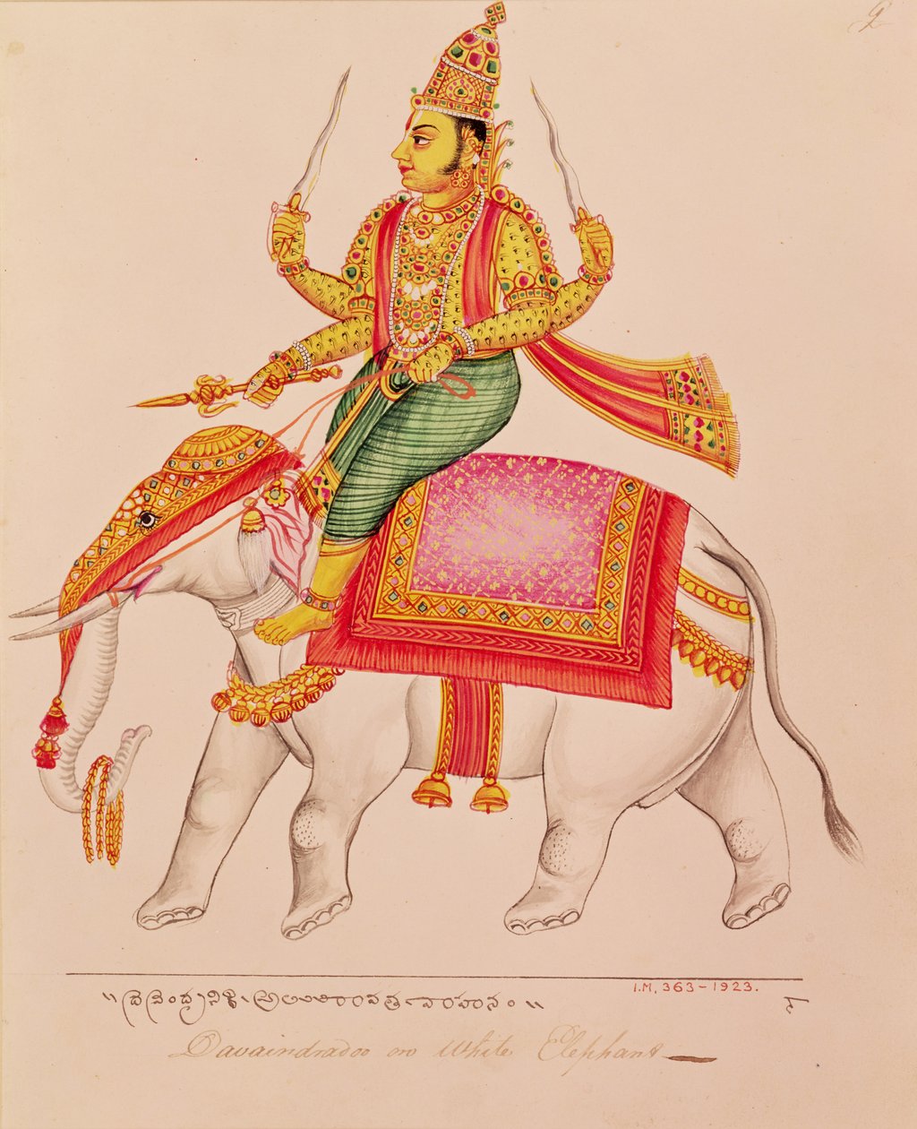 Indra, dio delle tempeste, che cavalca un elefante, 1820-25 da Indian School