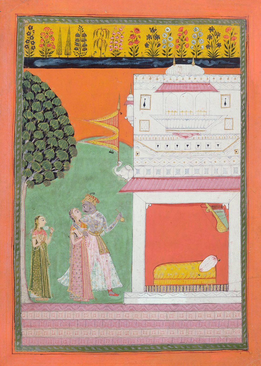 Amanti che si avvicinano a una camera da letto, Malwa, c.1680 da Indian School