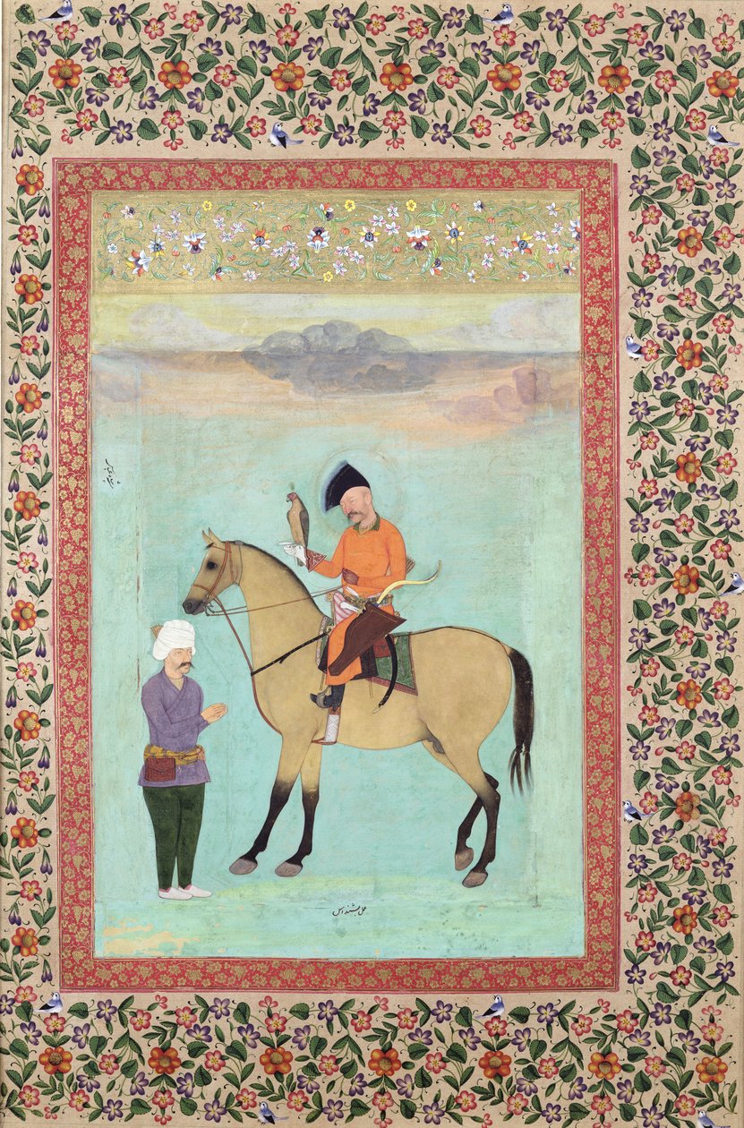 Shah Abbas a cavallo con un falco da Indian School