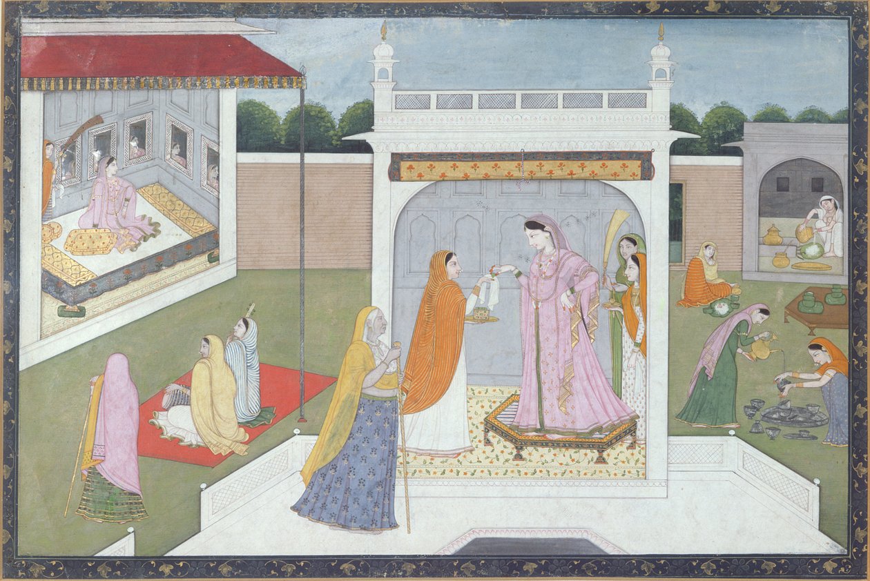 Dama di Palazzo con le sue Ancelle, Kangra, c.1790 da Indian School