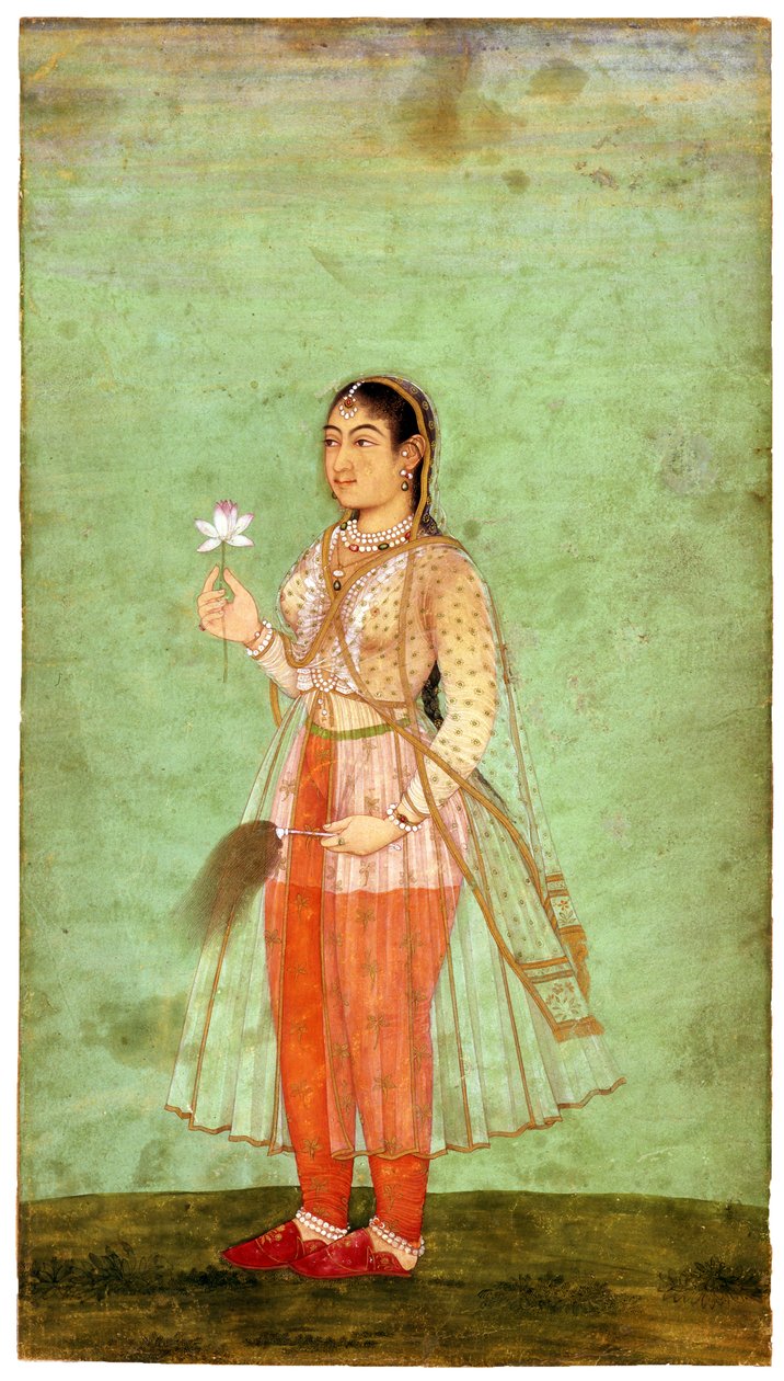 Una signora con fiore e scacciamosche, c.1630 da Indian Art
