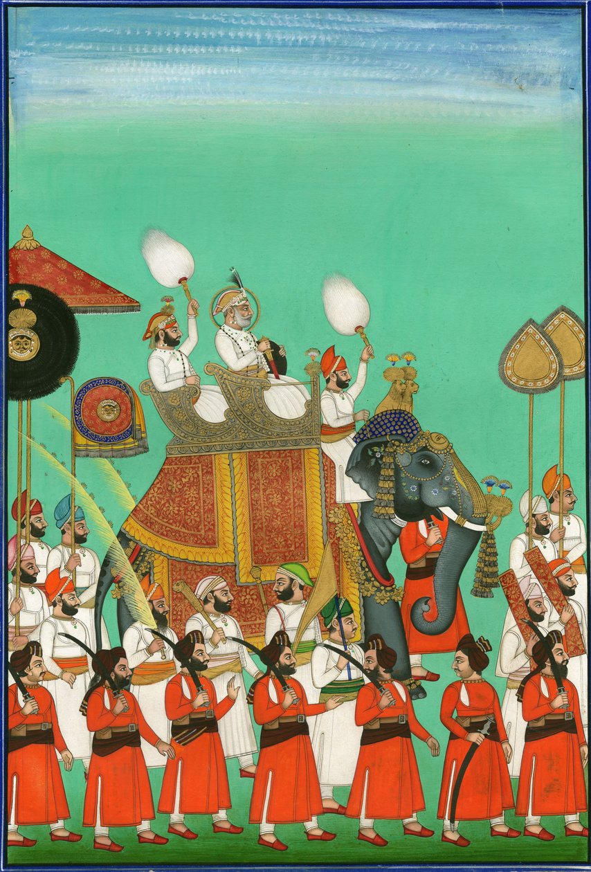 Raja di Jodhpur a cavallo di un elefante, c1780 da Indian Art