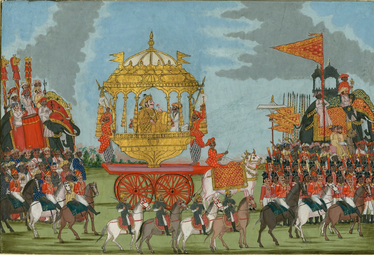 Raja di Tanjore che cavalca un elefante verso una cerimonia di matrimonio da Indian Art