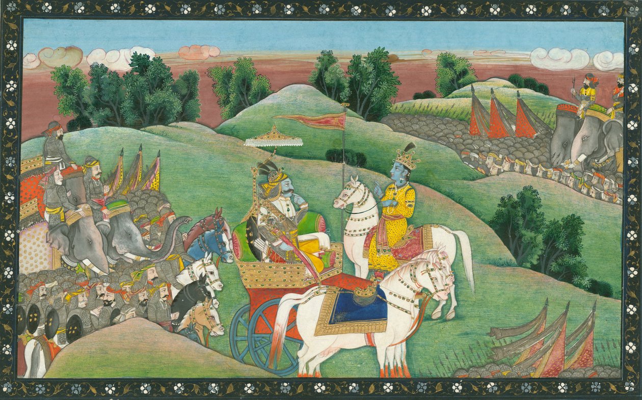 Il dialogo tra il Signore Krishna e Arjuna, c. 1830 da Indian Art