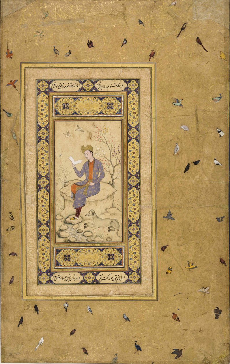 Giovane uomo che legge in un paesaggio, c. 1608-1610 da Indian Art.
