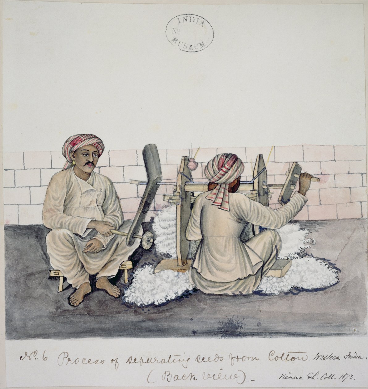 Due uomini che sgranano cotone, Bombay, c.1873 da Indian School