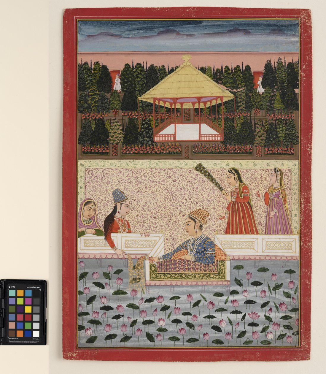 Un principe e una principessa giocano con scintille vicino a una piscina di loto, c.1760 da Indian School