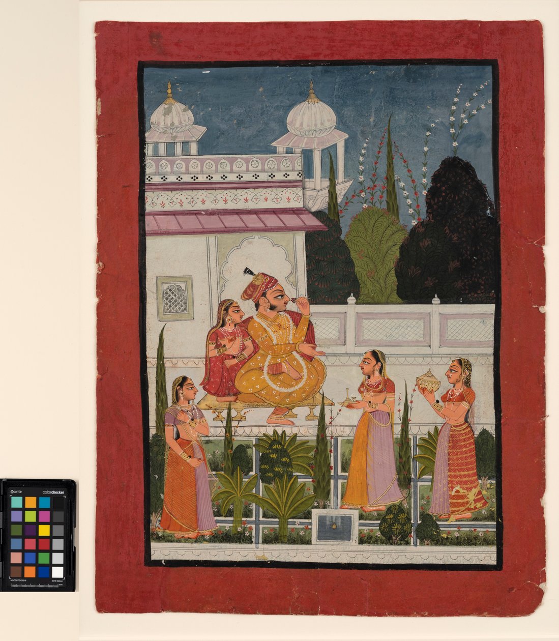 Un raja su una terrazza con la sua rani, assistito da tre donne, fine XVIII secolo da Indian School