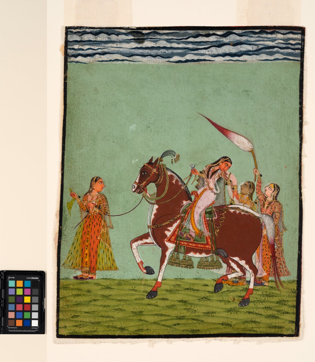 Una donna a cavallo con tre attendenti, c.1735 da Indian School